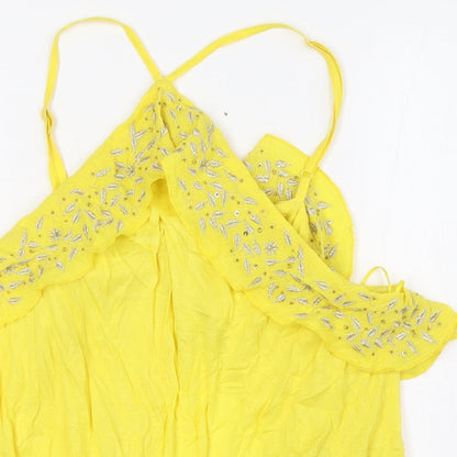 Next Womens Yellow Viscose Basic Blouse Size 18 Halter - Tie Back