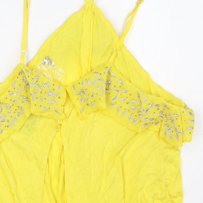 Next Womens Yellow Viscose Basic Blouse Size 18 Halter - Tie Back