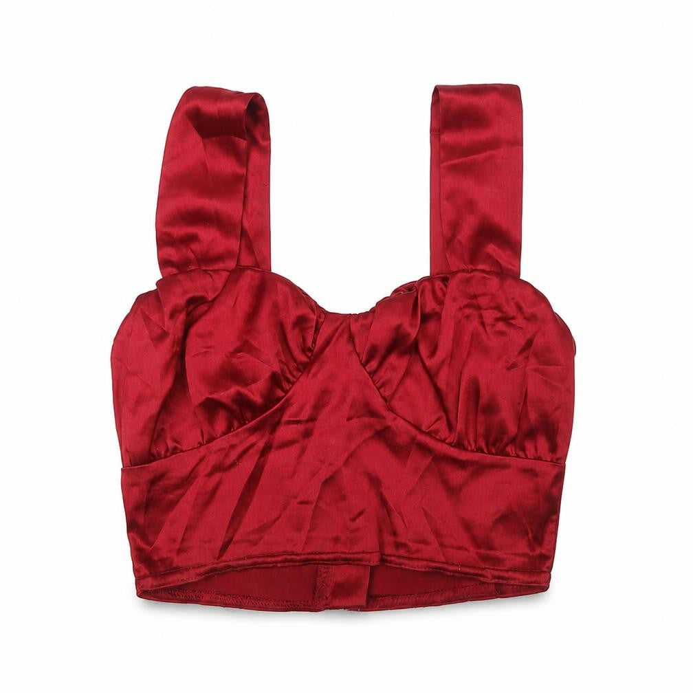 PRETTYLITTLETHING Womens Red Polyester Cropped Blouse Size 8 Round Neck