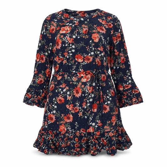 Marks & Spencer Womens Blue Floral Viscose A-Line Size 14 Round Neck Button