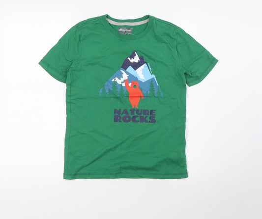 Eddie Bauer Boys Green Cotton Basic T-Shirt Size 10-11 Years Round Neck - Bears