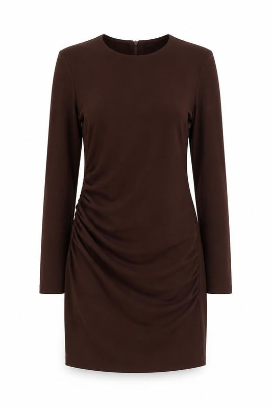 Zara Womens Brown Polyester Shirt Dress Size S Boat Neck Zip