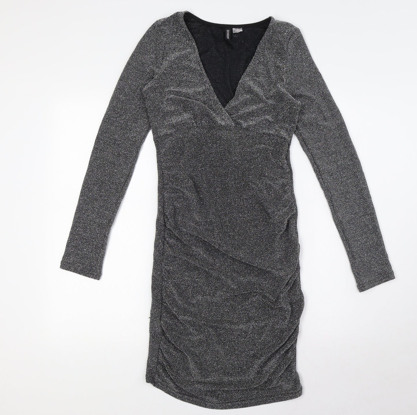 Divided by H&M Womens Black Polyamide Bodycon Size S V-Neck