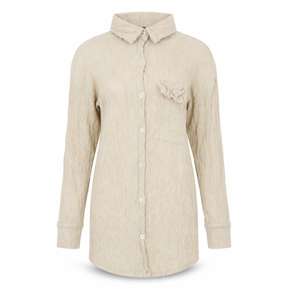 Boohoo Womens Beige Viscose Basic Button-Up Size 10 Collared