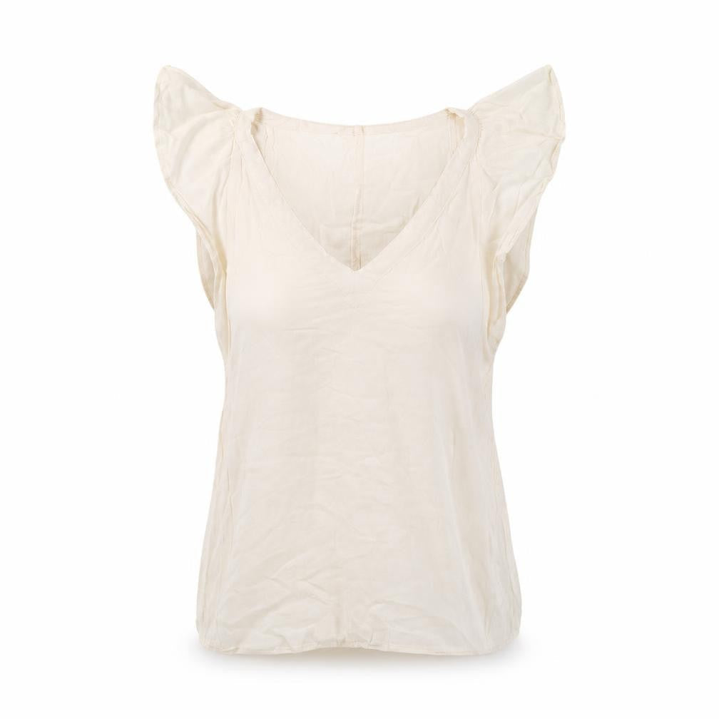 H&M Womens Ivory Viscose Basic T-Shirt Size 4 V-Neck