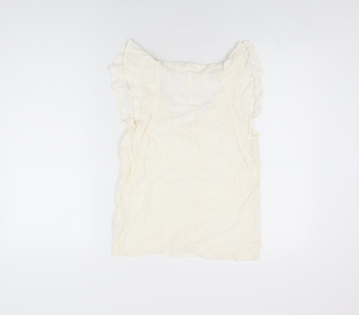 H&M Womens Ivory Viscose Basic T-Shirt Size 4 V-Neck