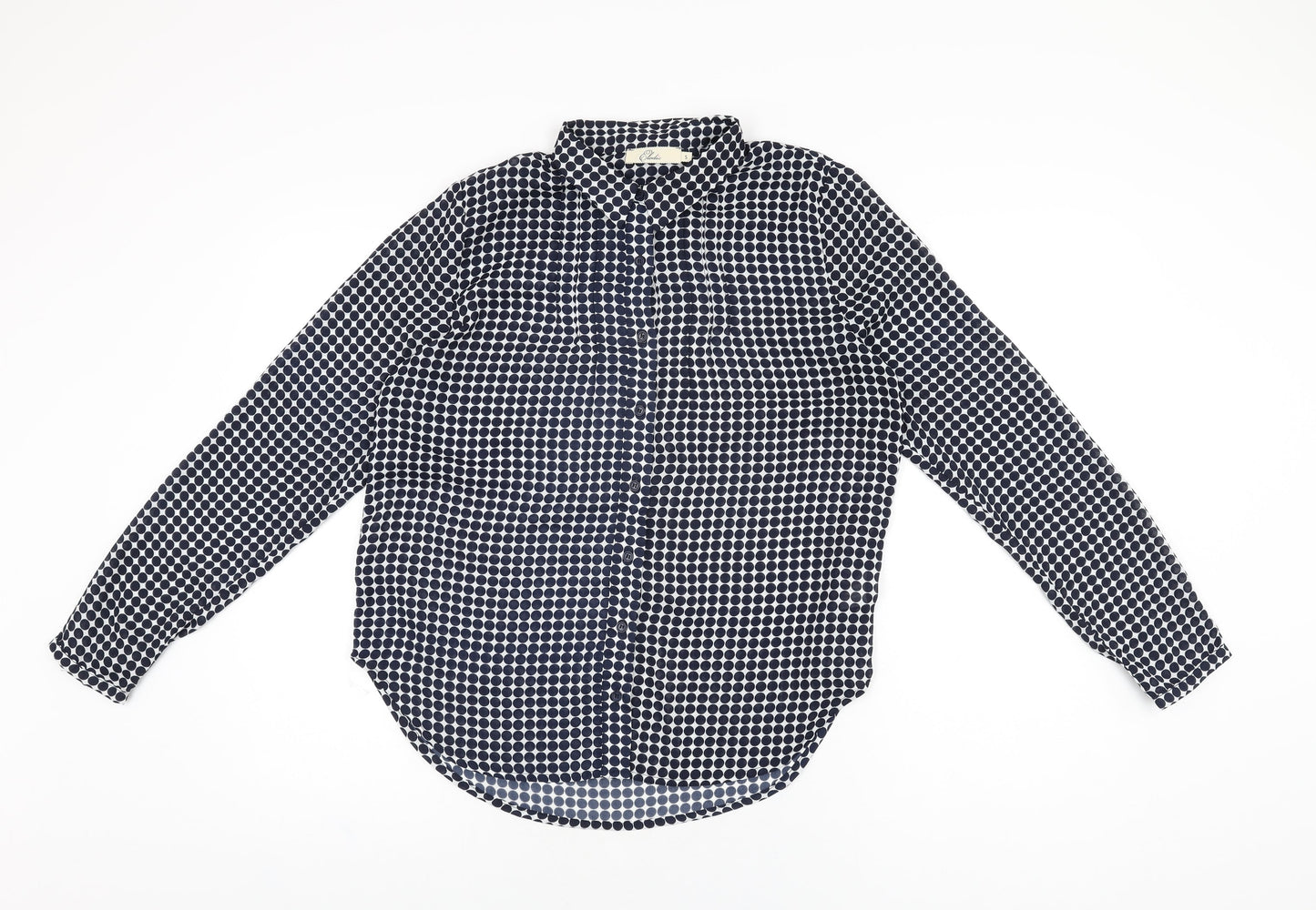 Elodie Womens White Polka Dot Polyester Basic Button-Up Size S Collared