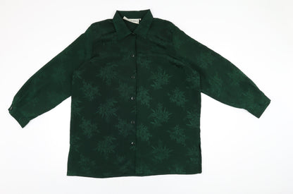Diamond Collection Womens Green Geometric Polyester Basic Button-Up Size 18 Collared