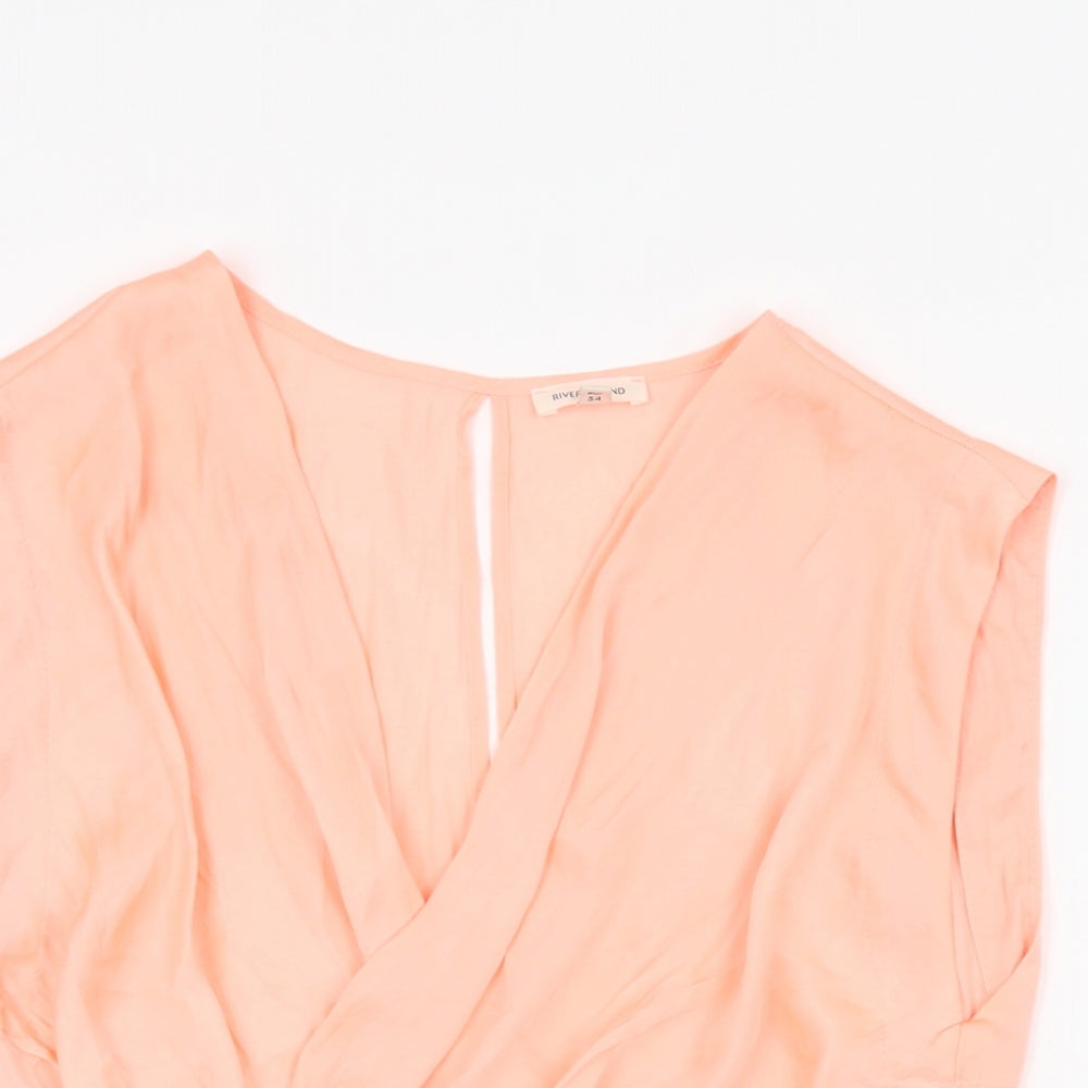 River Island Womens Pink Polyester Cropped Blouse Size 8 V-Neck