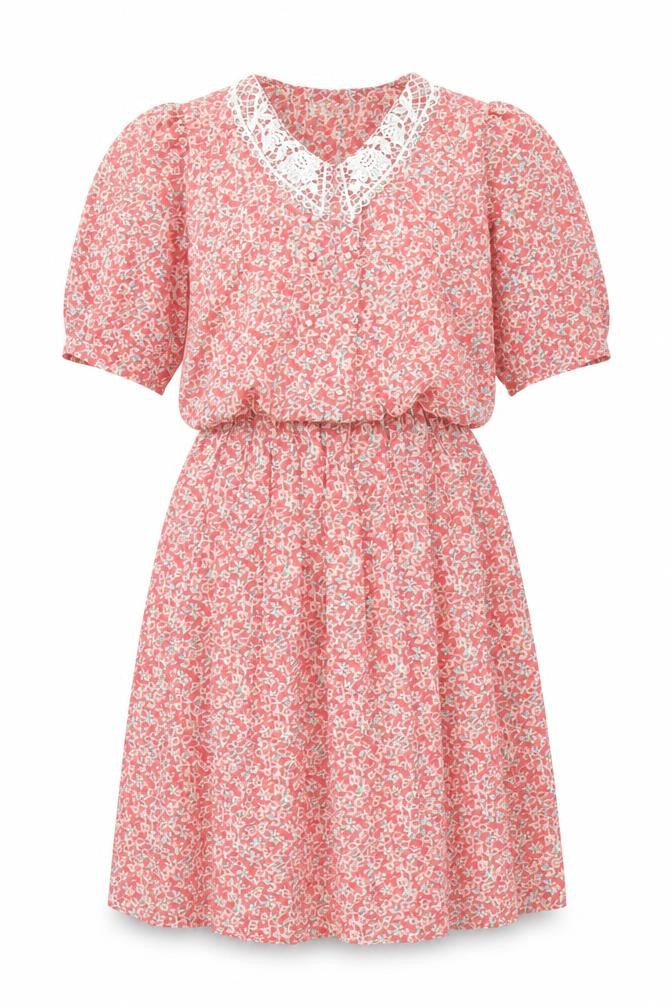 Debenhams Womens Pink Floral Polyester A-Line Size 12 Collared Button