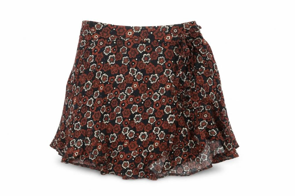 Cooperative Womens Black Floral Viscose Wrap Skirt Size XS Tie
