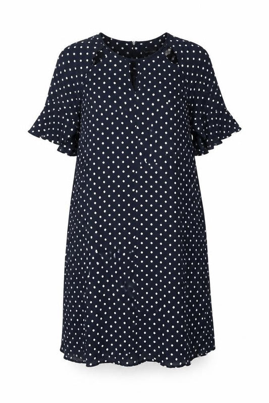 Phase Eight Womens Blue Polka Dot Viscose Shift Size 14 Round Neck Zip