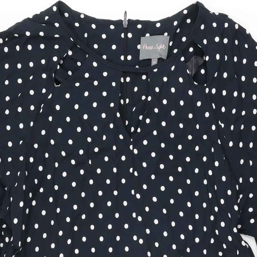 Phase Eight Womens Blue Polka Dot Viscose Shift Size 14 Round Neck Zip