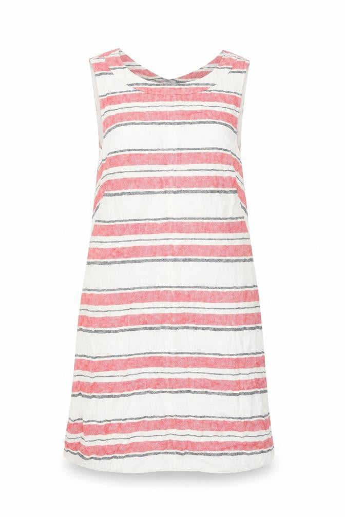 Marks & Spencer Womens Ivory Striped Linen Shift Size 12 Round Neck Pullover