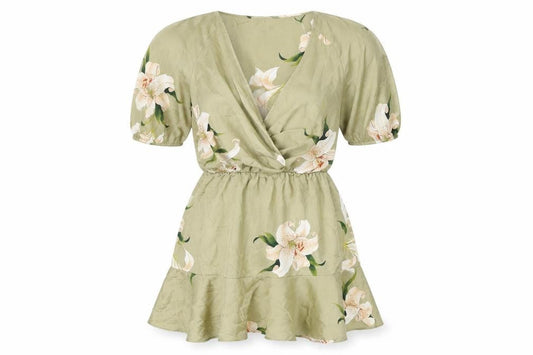 Zara Womens Green Floral Polyester Skater Dress Size XS V-Neck Pullover