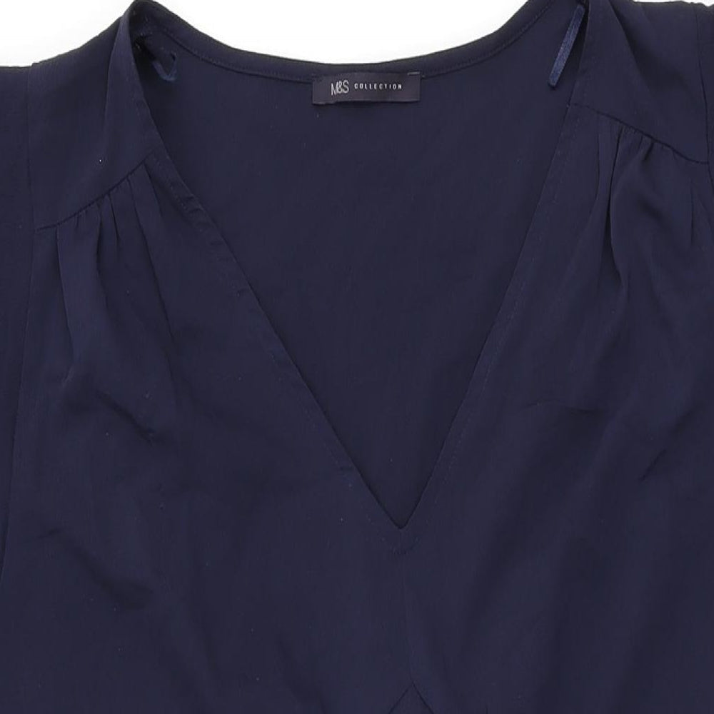 Marks and Spencer Womens Blue Polyester Shift Size 16 V-Neck Tie