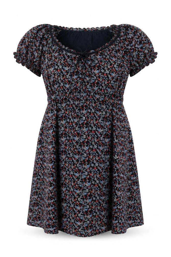 Spirit Womens Blue Floral Polyamide Skater Dress Size L Scoop Neck Pullover