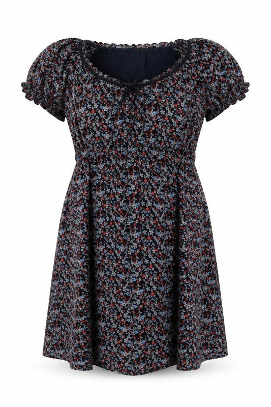 Spirit Womens Blue Floral Polyamide Skater Dress Size L Scoop Neck Pullover