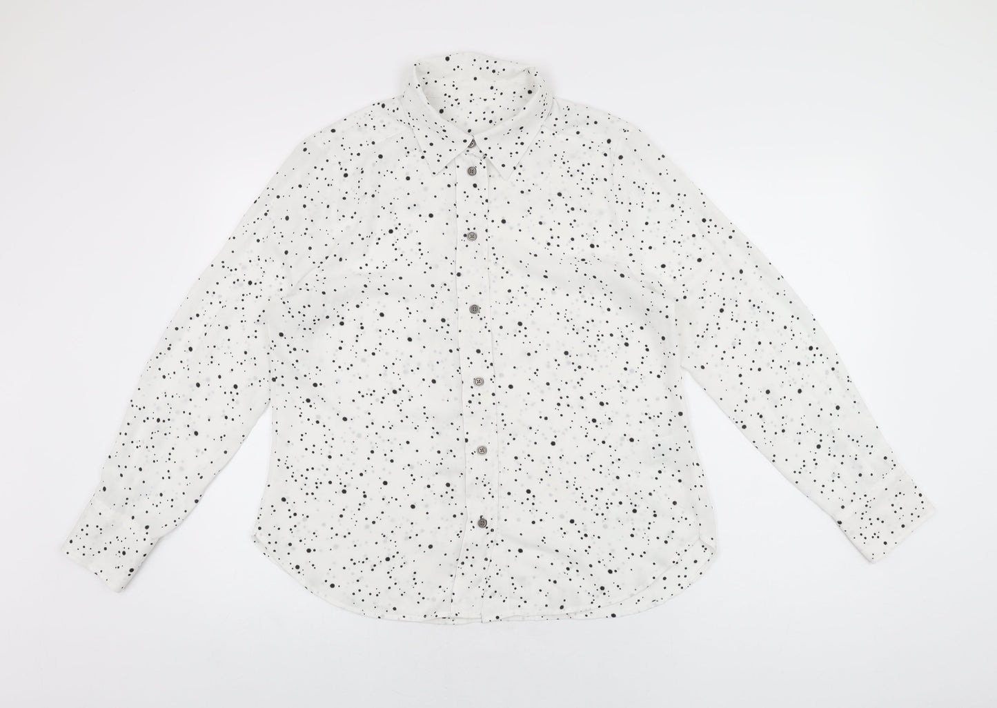 Marks and Spencer Womens White Geometric Polyester Basic Button-Up Size 12 Collared