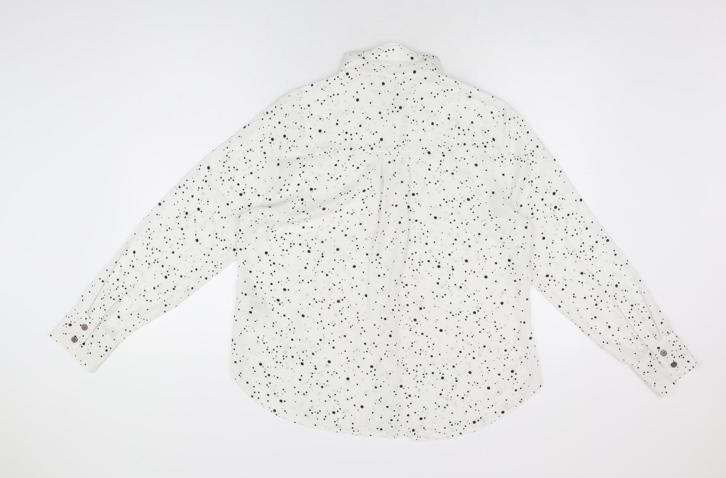 Marks and Spencer Womens White Geometric Polyester Basic Button-Up Size 12 Collared