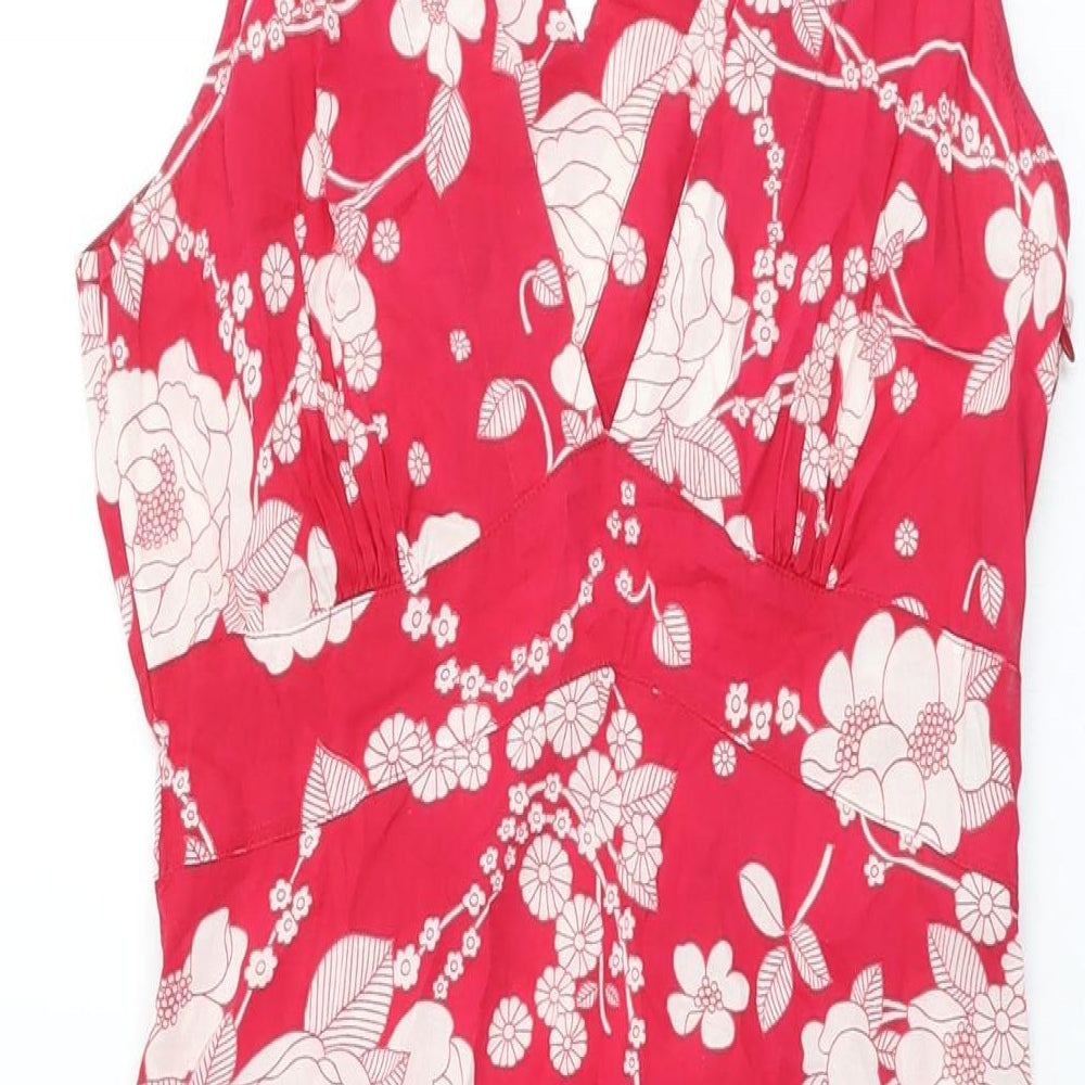 Great Plains Womens Pink Floral Cotton A-Line Size XS V-Neck Zip