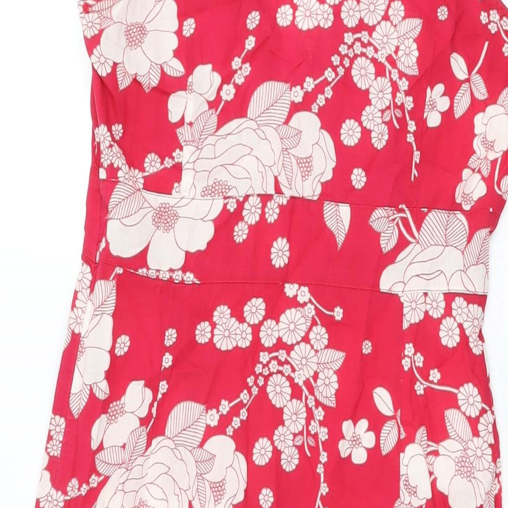 Great Plains Womens Pink Floral Cotton A-Line Size XS V-Neck Zip
