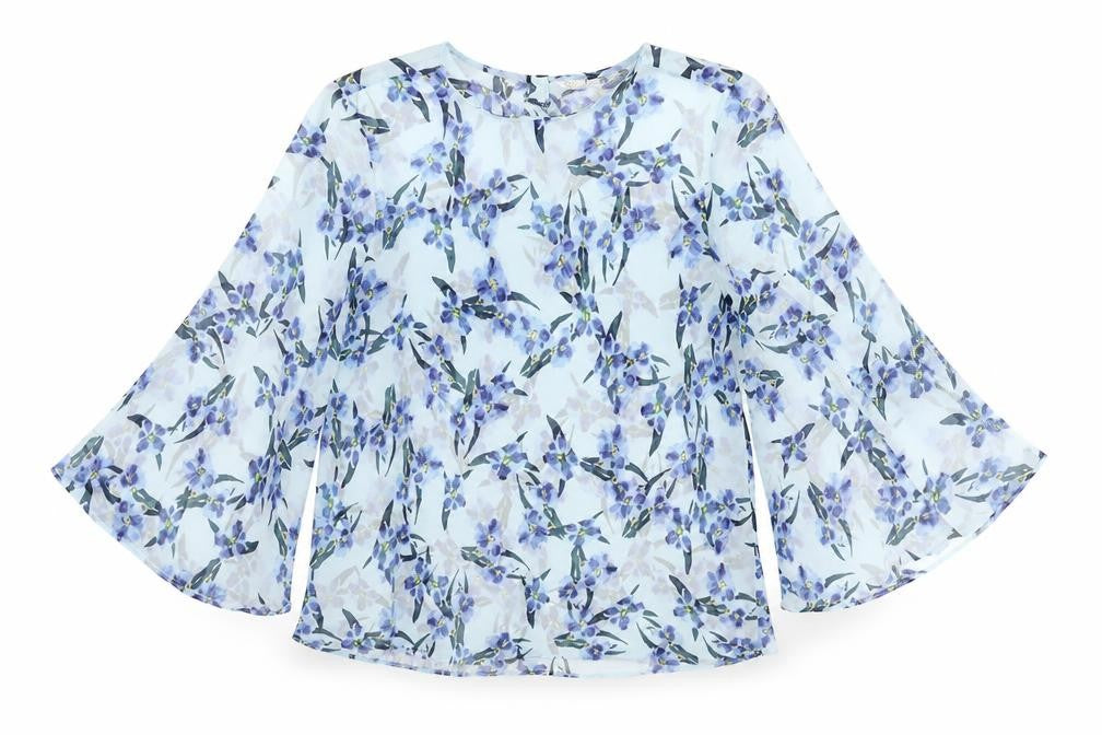 Zara Womens Blue Floral Polyester Basic Blouse Size S Round Neck