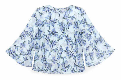 Zara Womens Blue Floral Polyester Basic Blouse Size S Round Neck