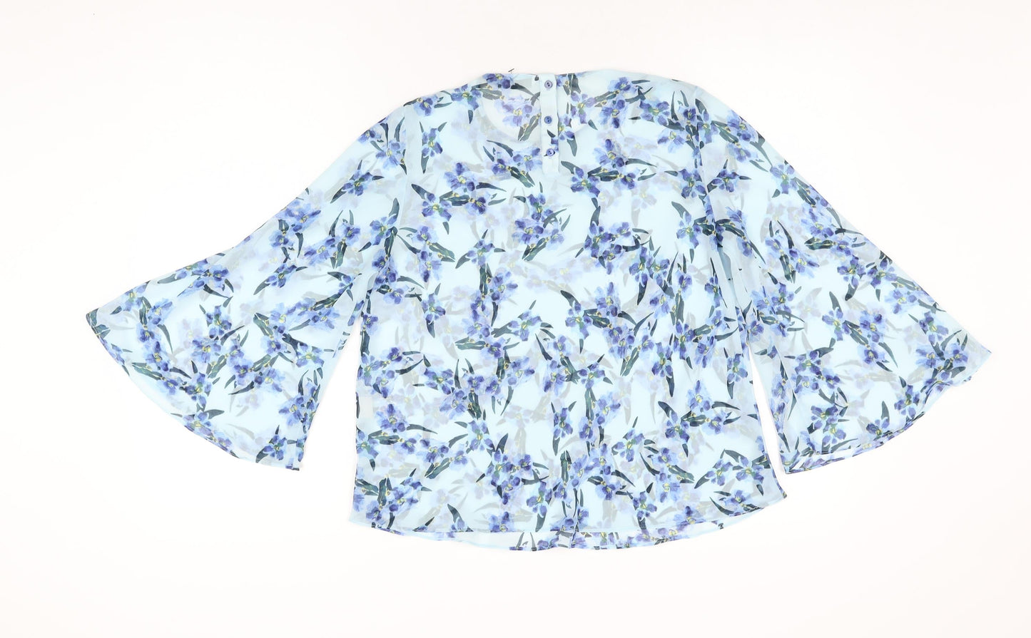 Zara Womens Blue Floral Polyester Basic Blouse Size S Round Neck