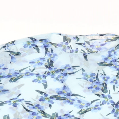 Zara Womens Blue Floral Polyester Basic Blouse Size S Round Neck