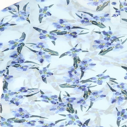Zara Womens Blue Floral Polyester Basic Blouse Size S Round Neck