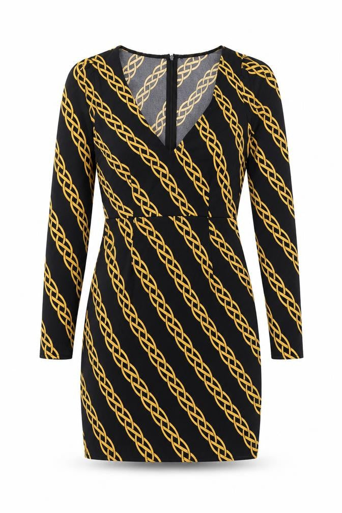 FOREVER 21 Womens Black Geometric Polyester Bodycon Size S V-Neck Zip