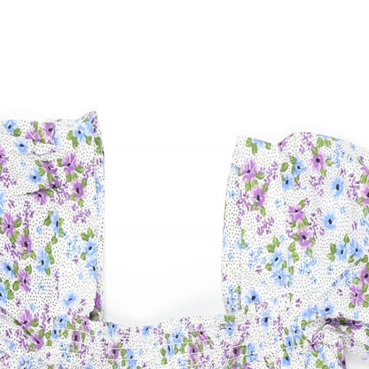 Vioiet Womens White Floral Cotton Shift Size 10 Square Neck Pullover