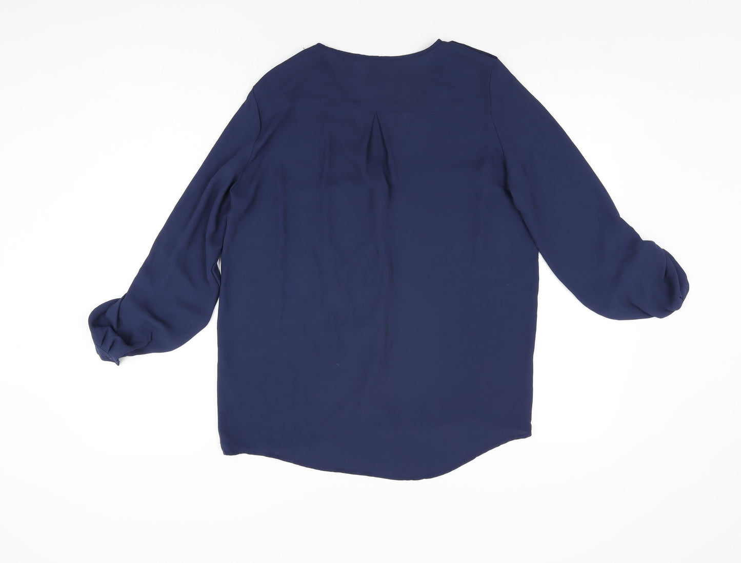 H&M Womens Blue Polyester Basic Button-Up Size 8 V-Neck