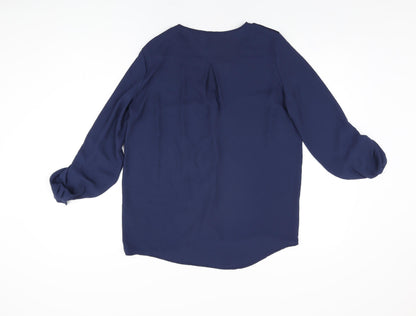 H&M Womens Blue Polyester Basic Button-Up Size 8 V-Neck