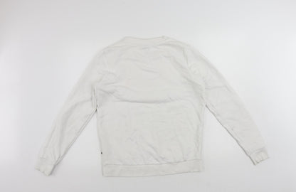 Back view of Ellesse women’s white cotton pullover sweatshirt, size UK 10, pullover - vintage logo