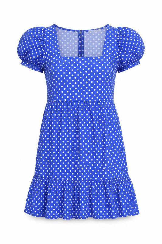 Coast Womens Blue Polka Dot Polyester Mini Size 10 Square Neck Pullover - Ruffle