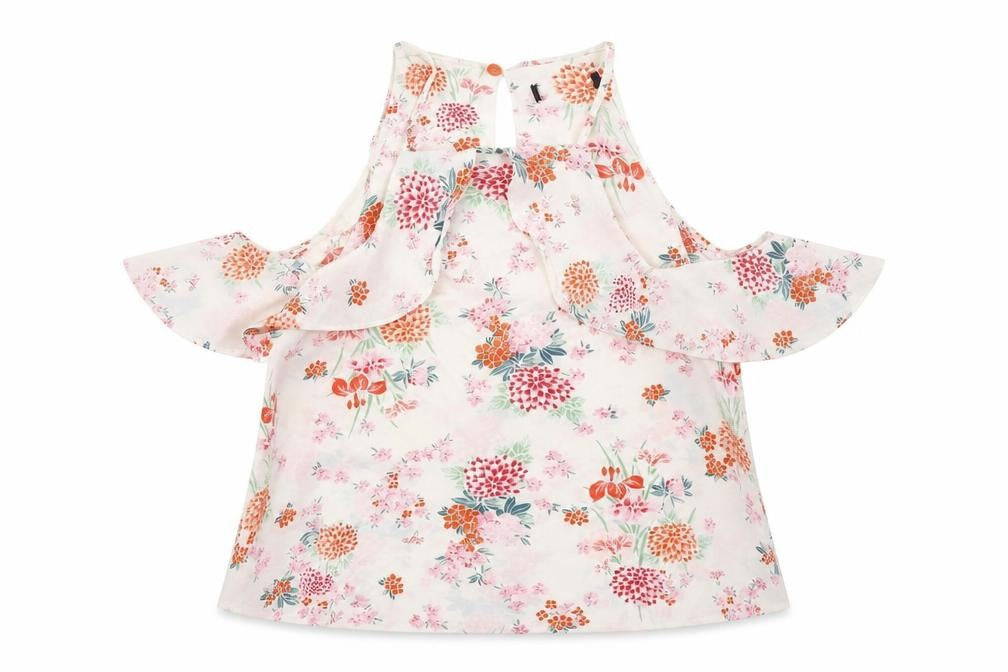 New Look Womens White Floral Polyester Basic Blouse Size 10 Square Neck - Ruffle