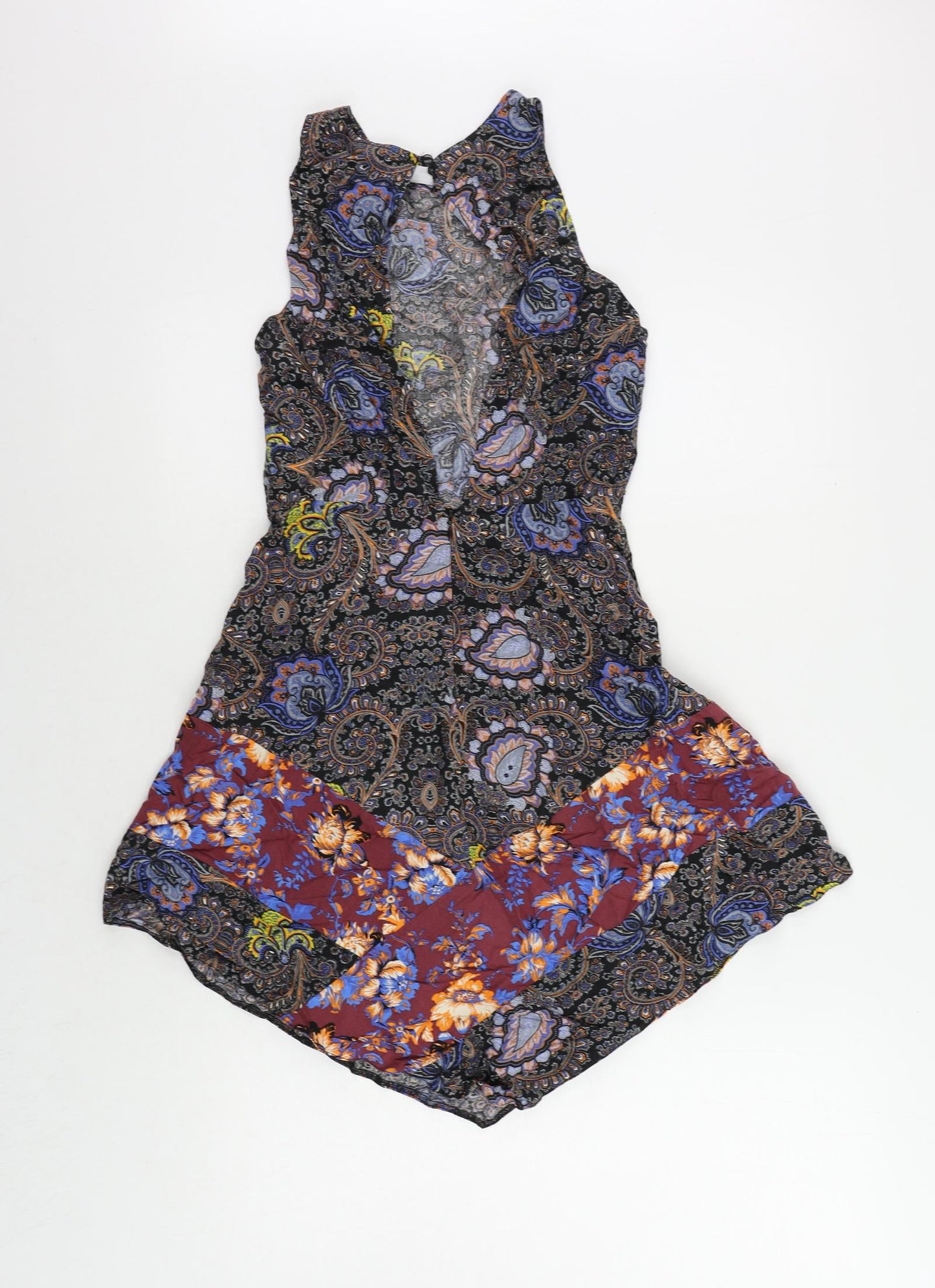 Topshop Womens Black Paisley Viscose Tank Dress Size 8 Round Neck Zip