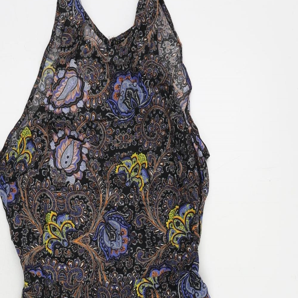 Topshop Womens Black Paisley Viscose Tank Dress Size 8 Round Neck Zip