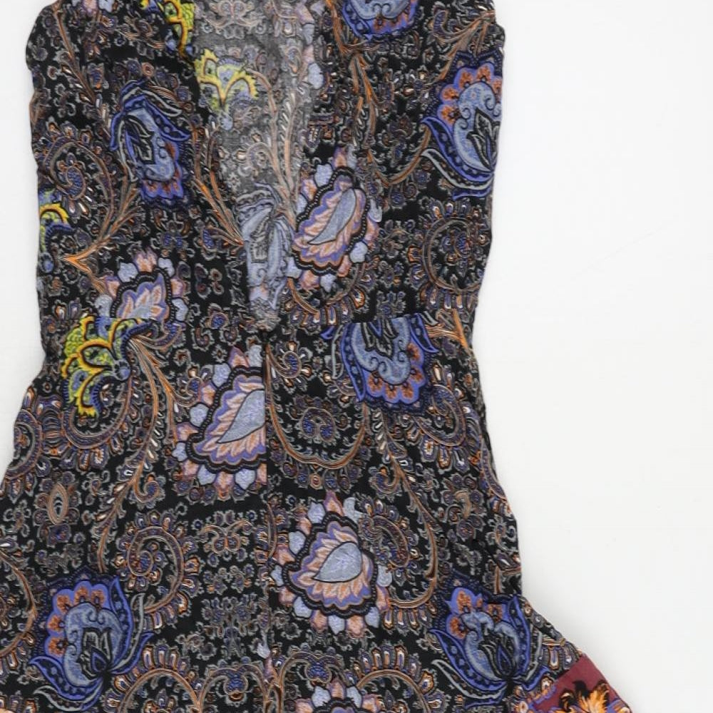 Topshop Womens Black Paisley Viscose Tank Dress Size 8 Round Neck Zip