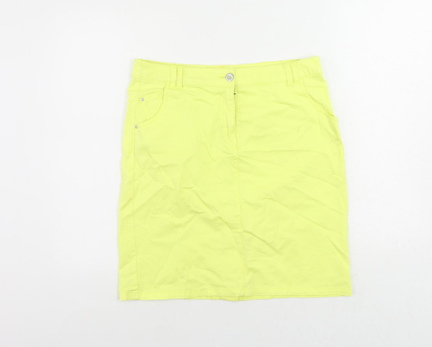 Canda Womens Yellow Cotton Straight & Pencil Skirt Size 12 Button - Pockets