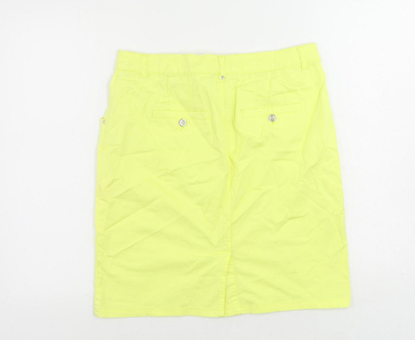 Canda Womens Yellow Cotton Straight & Pencil Skirt Size 12 Button - Pockets
