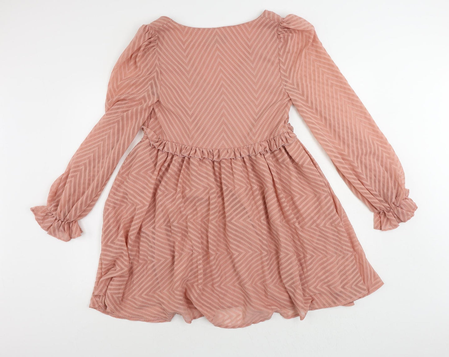 ASOS Womens Pink Striped Polyester Fit & Flare Size 8 V-Neck Pullover - Ruffle