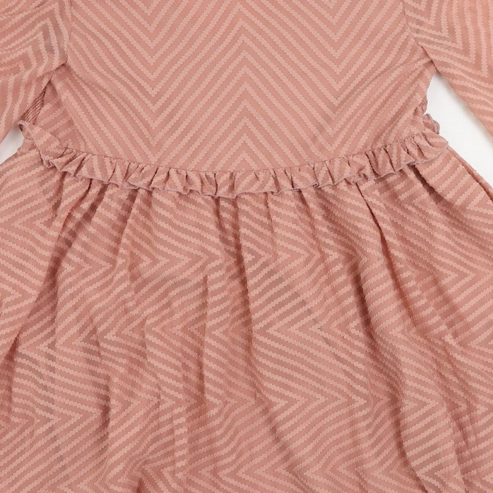 ASOS Womens Pink Striped Polyester Fit & Flare Size 8 V-Neck Pullover - Ruffle