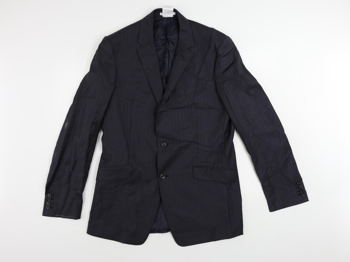 Marks and Spencer Mens Grey Striped Polyester Jacket Suit Jacket Size 42 Regular