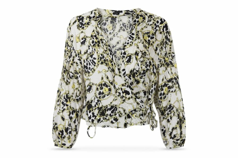 Topshop Womens White Geometric Viscose Basic Blouse Size 6 V-Neck
