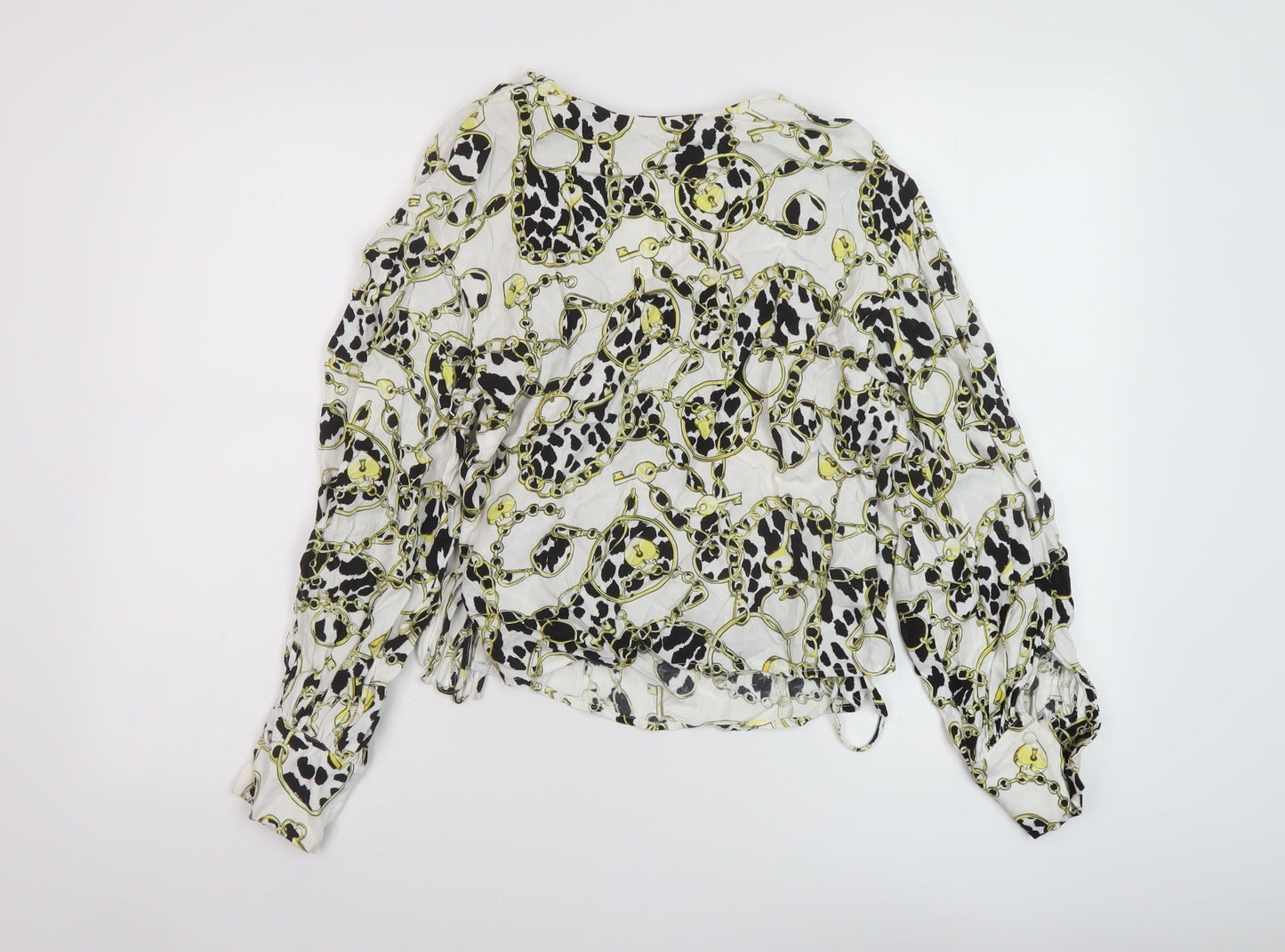 Topshop Womens White Geometric Viscose Basic Blouse Size 6 V-Neck