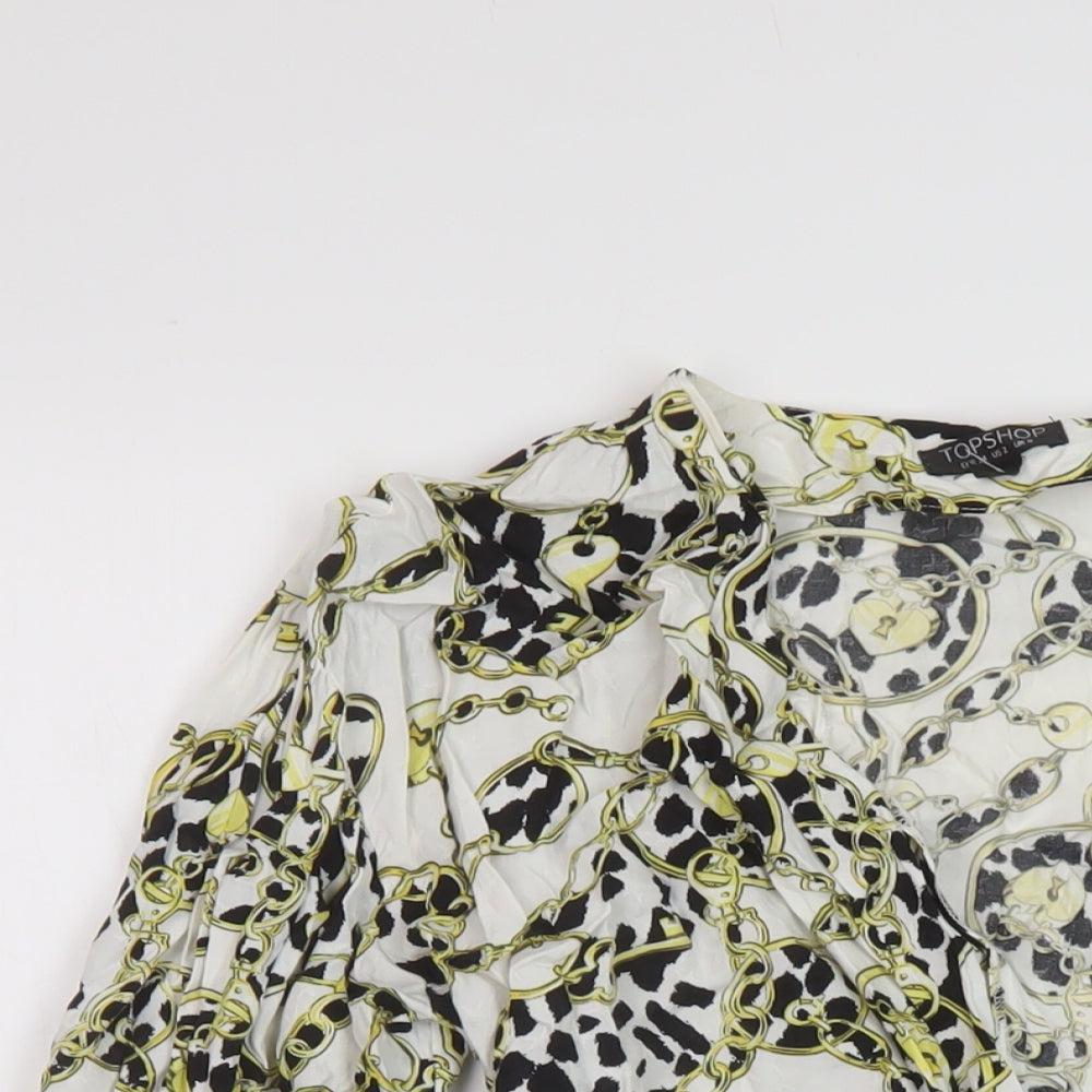 Topshop Womens White Geometric Viscose Basic Blouse Size 6 V-Neck