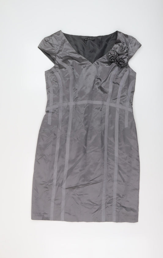 Planet Womens Grey Cotton Sheath Size 14 V-Neck Zip